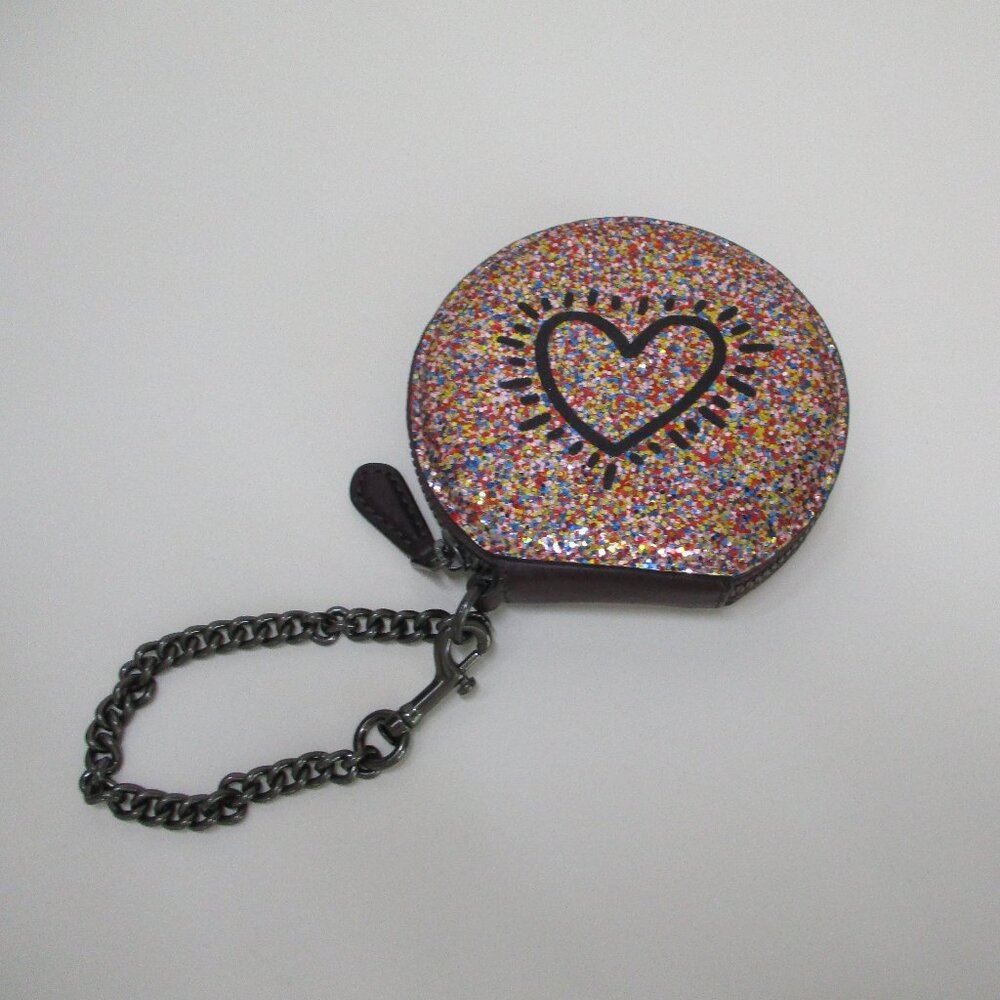 Coach Keith Haring Collaboration Glitter Heart Coin Case Chain Strap So cute!